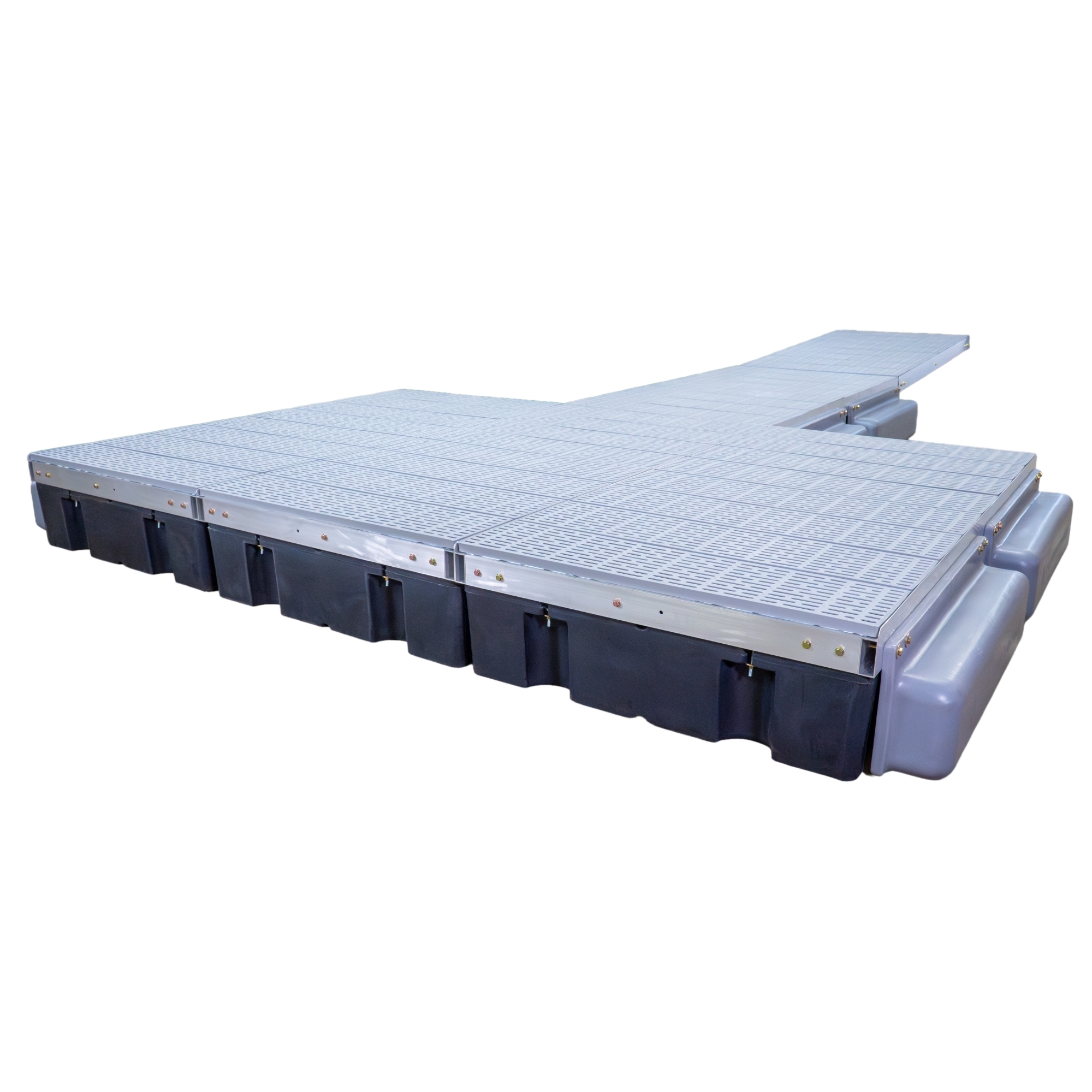 Patriot Docks 24' T-Shaped Low-Profile Premium Floating Dock with Gray Poly Decking